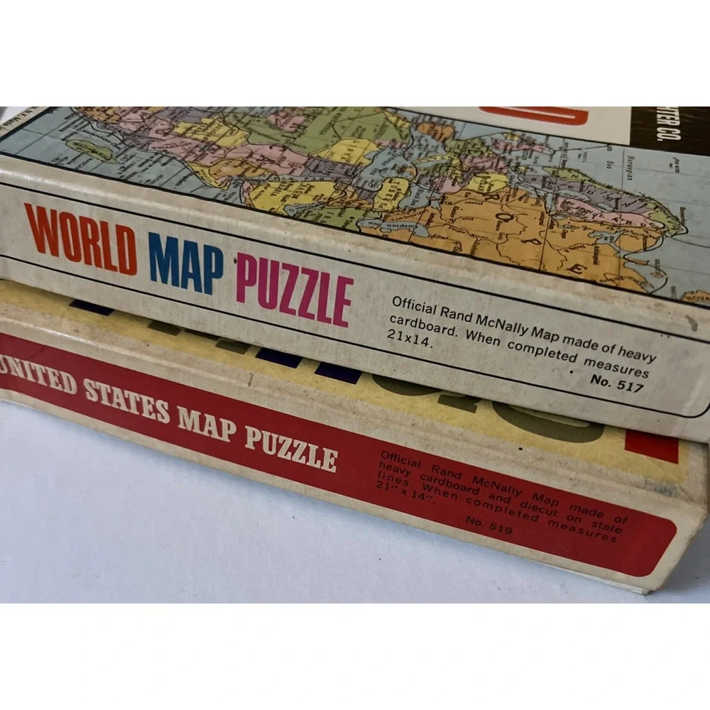 2 Vintage Rand McNally United States & World‎ Map Puzzles  by Selchow & Righter